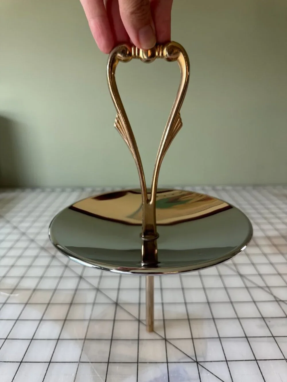 Vintage Kromex 2 Tier Chrome Tidbit Serving Tray MCM Dessert Stand Gold Handle
